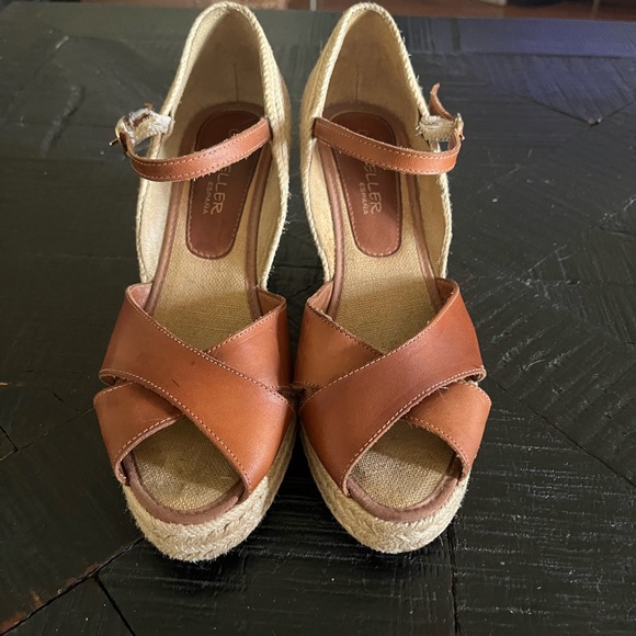 Casteller Espana Leather Espadrille Wedge Sandals Brown SIZE 8 EUC Made in Spain